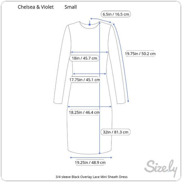 Chelsea & Violet 3/4 Sleeve Black Mini Sheath Dress Detailed Lace Overlay Small - Picture 7 of 7
